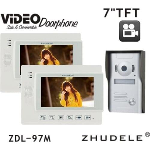 ZHUDELE Luxury Top Quality 7" Video Door Phone Touch button with SD Card, Doorbell Intercom Night Vision 1V1 700TVL HD Camera