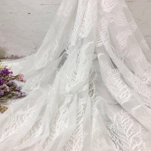 2Yards New Embroidery feather cloth Lace Fabric African Tulle flower transparent net Lace Fabric For Wedding Suumer Dress