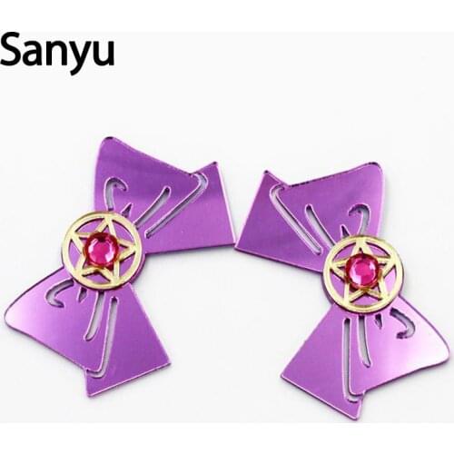 Lovely Anime Purple Hollow Out Bowknot Rose Red Crystal Acrylic Drop Earrings Exaggerated Sailor Moon Dangle Earrings for Female