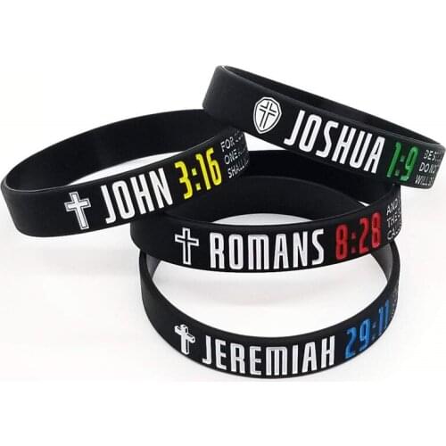 300pcs Motivational Bible Romans John Joshua Jeremiah Silicone Bracelets Rubber Wristbands Free Shipping by DHL