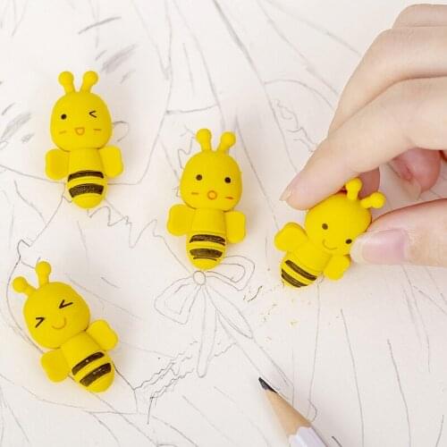 4pcs/set Kawaii Eraser Set Animal Cartoon Bee Eraser for Kids Cute Stationery Cool Prizes for Kids Novelty Items Gift School