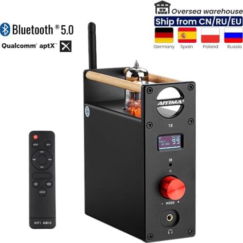 AIYIMA T8 Bluetooth 5.0 APTX Tube 6N3 Preamplifier OPA1656 Stereo Audio Digital Preamp Headphone DAC PC-USB Speakers Amplifier
