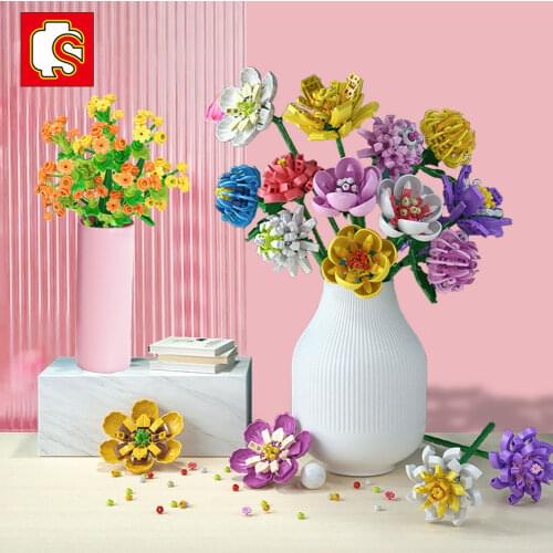 Sembo Ideas Bouquet Flowers Eternal Life Flowers Building Block MOC Home Garden Plant Decoration For Girls Friends Birthday Gift