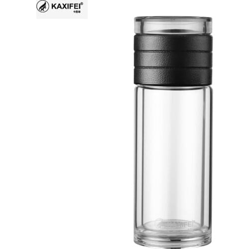 KAXIFEI 350ml Type Water Bottle Glass Bottle with Stainless Steel Tea Infuser Filter Double Wall Glass Sport Water Tumbler