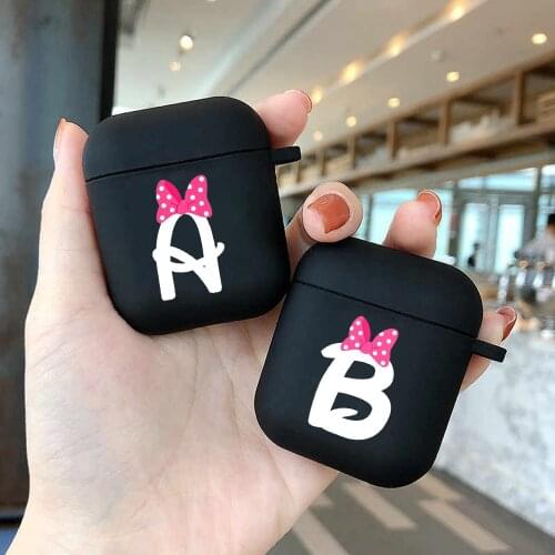 Cute Cartoon Bow Letter Case For Airpods 2 1 Cases Soft Silicone Wireless Bluetooth Earphone Cover Matte Black For AirPods Pro 3