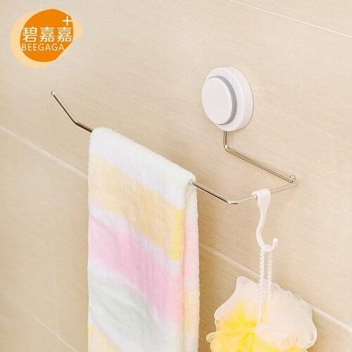 Towel Bars Bath Towel Hook Rail Wall Mounted Sucker Kitchen Roll Paper Hanging Rod Long 32cm 304 Stainless Steel Holder