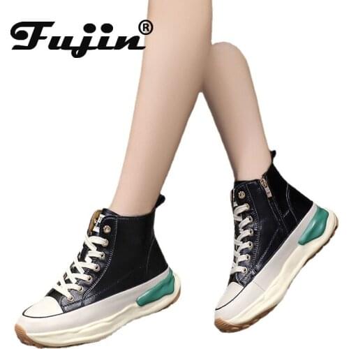 Fujin 2021 INS Za Zipper Platform Shoes Chunky Sneakers Thick Sole High Top Boots Botas De Mujer Casual Ankle Boots shoe woman