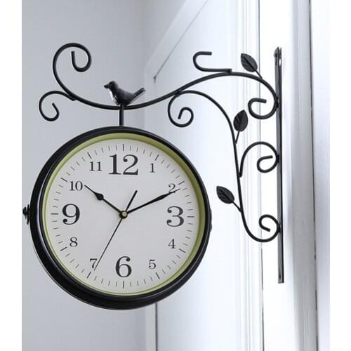 Idyllic living room double-sided wall clock simple mute iron art creative two sides vintage clock quartz clock large
