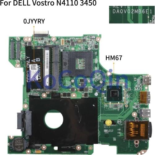KoCoQin Laptop motherboard For DELL Vostro 3450 V3450 Mainboard CN-0JYYRY 0JYYRY DA0V02MB6E1 HM67