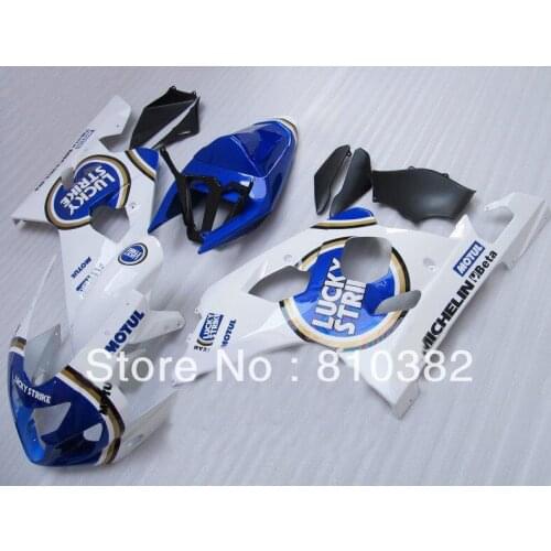 LUCKY STRIKE Fairing kit for GSXR600 750 04 05 GSXR600 GSXR750 GSX-R600 750 K4 2004 2005 white blue Fairings set SW53