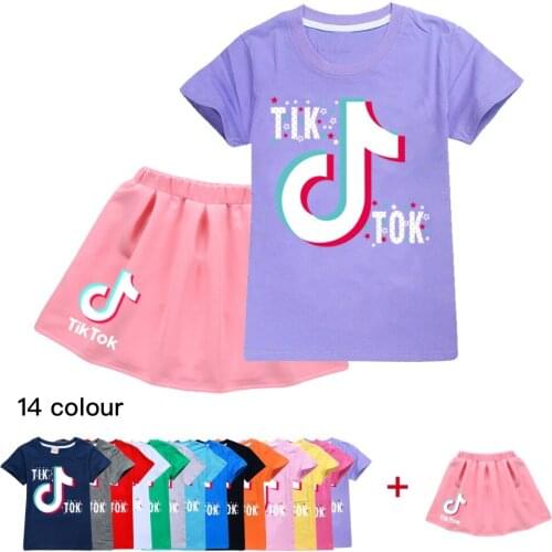 TIK TOK Baby Girls Clothes Set Summer Sleeve T-shirt+Floral Print Skirt Toddler Kids Cartoon Outfits Suit Children Tracksuit