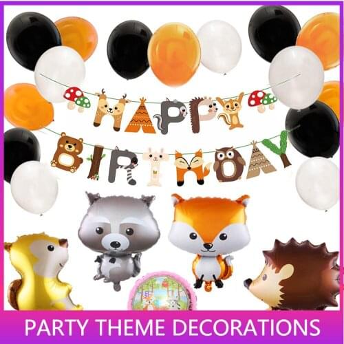 Fox Theme Party Supplies Birthday Cake Topper Pape Cups Fox Balloon Invitations Straws Bottle Label Favor Box Party Decorations