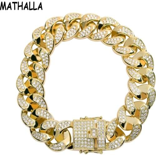 8inch 18mm Fashion Micro Pave Cubic Zirconia Stone All Iced Out Cuban Chain Gold Bracelet Hip Hop Jewelry For Male Man