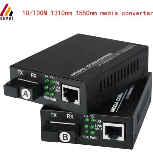Media Converter 10/100M single fiber 1310 1550NM 20KM WITH 1*SC+1*RJ45 PORT Fiber Converter 1 Pair