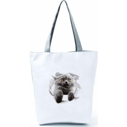 Breaking The Wall Cat Printed Storage Handbag Animal Lady Large Capacity Reusable Shopping Bag Beach Shoulder Bag Custom Pattern