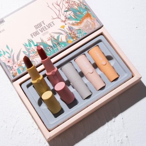 5 Pcs/set Soft Fog Velvet Lipstick Set Women Fashion Lip Matte Waterproof Long Lasting Makeup Beauty Cheap Gift Cosmetic TSLM1
