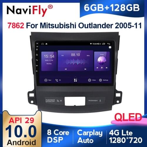 NaviFly 7862 QLED Screen 1280*720 Android 10.0 For Mitsubishi Outlander 2 2005 - 2011 Car Radio Multimedia Video Player Carplay