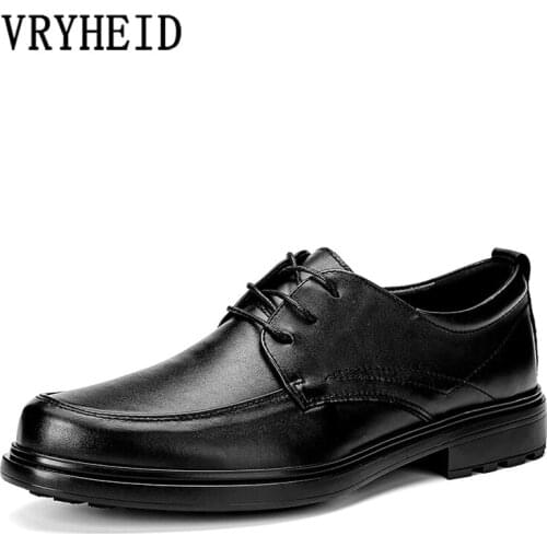 VRYHEID New Men Dress Shoes Genuine Leather Black Wedding Shoes Oxford Formal Shoes High Quality Derby Shoes Men Business Casual