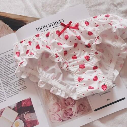 New Japanese milk silk Japanese underwear women sexy cute low waist girl strawberry printed cotton crotch briefs panties tanga