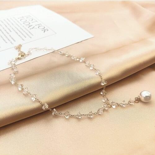 RUIYI Crystal Bead Necklace small fresh short clavicle chain elegant temperament personality Pearl Pendant(XL4007)