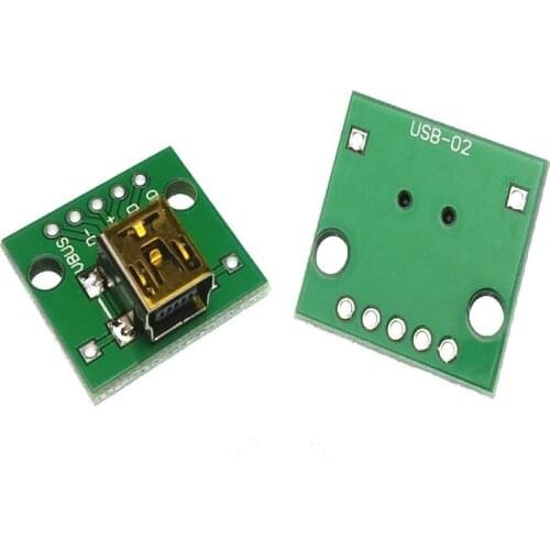 10Pcs Mini USB to DIP 2.54mm Adapter Connector Module Board Panel Female 5-Pin Pinboard 2.54mm Mini USB PCB Type Parts