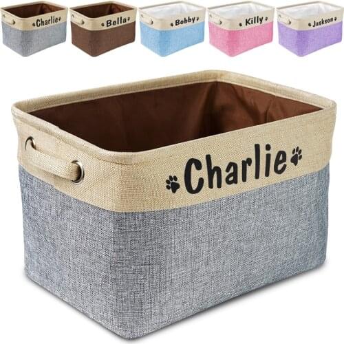 Personalized Dog Toy Basket No Smell Storage Box Free Print Name Storage Baskets For Dogs Clothes Shoes Pet Accessories With Paw