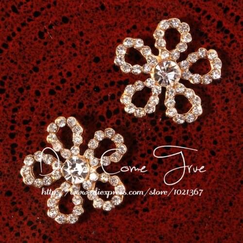 50pcs/lot 19MM 2Colors Shinning Metal Flower Shaped Rhinestone Button For Craft and Hair Accessories DIY Hollow Alloy Button