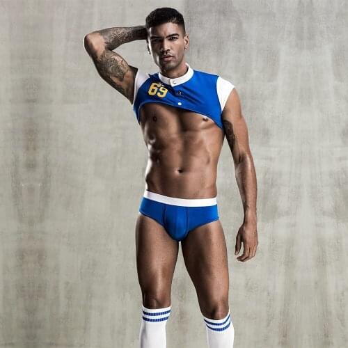 Sexy Erotic Sportmen Cosplay Lingerie Soccer Uniform Bodysuit Hot Cool Catsuit Sex Nightwear Role Play Porno Costumes for Men