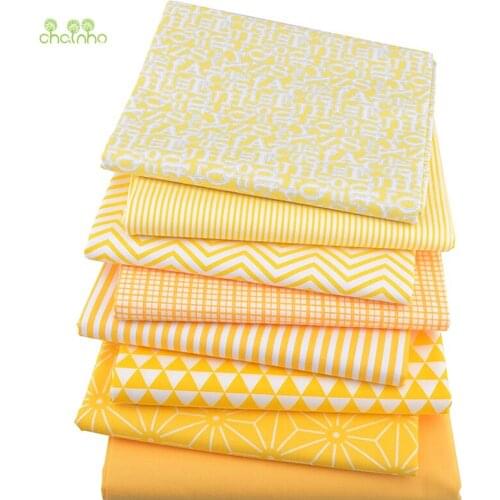 Chainho,Yellow Geometric Pattern Series,Printed Twill Cotton Fabric,For DIY Quilting Sewing Baby&Children Sheet,Pillow,Material