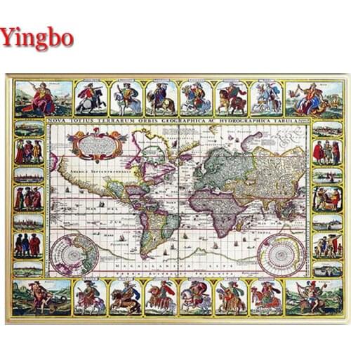 DIY diamond Embroidery Vintage World Map 5D diamond painting Cross stitch kit for living room Needlework embroidery with diamond