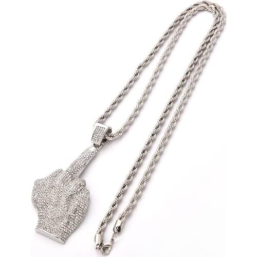 Hip Hop Street Style Full Finger Pendant Vertical Middle Finger MenNecklace