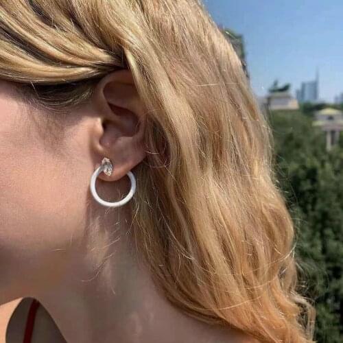 Vedawas 2021 INS New Trendy Rhinestone Inlaid Geometric Colorful Drip Glaze Enamel Stud Earrings for Women Girls Summer Jewelry