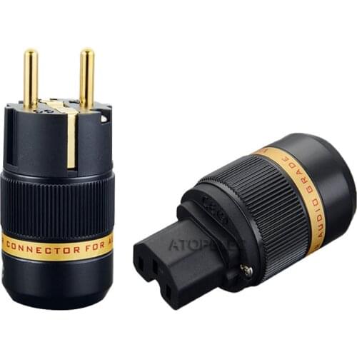 VIBORG 3u" 24K Gold Plated 99.998% Pure Red Copper Schuko EU Male Plug / IEC Female Connector for HiFi Audio Power Cable DIY 501