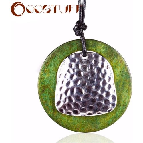 Vintage Jewelry for Women Green Wooden Pendant Long Necklace for Women Chokers necklaces & pendants Jewellery Suspension 2020