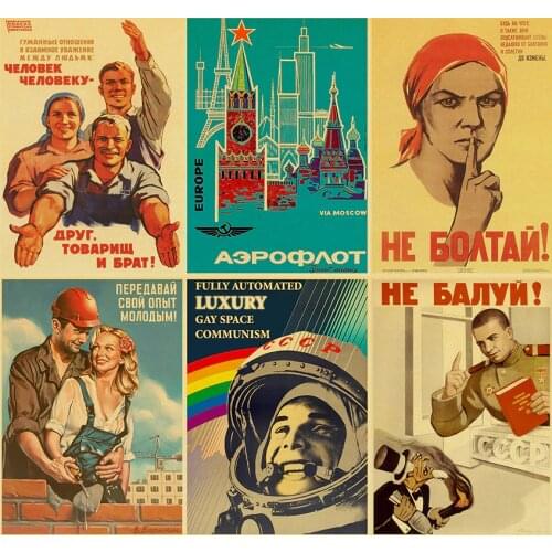 Vintage Stalin USSR CCCP Poster Good Quality Prints and Posters Wall Art Retro Posters For Home Room Wall Decor sticker