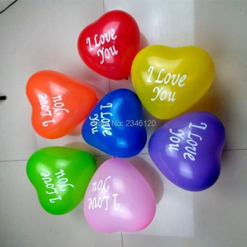 Heart shaped balloon Printed with "love you I" letter , 2.2g 12inch color red balloon for the wedding party decoration balloons