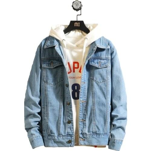 High Quality Men Black Denim Jackets Outwear Casual Denim Coats New Spring Autumn Men Cotton Loose Jean Jackets And Coats