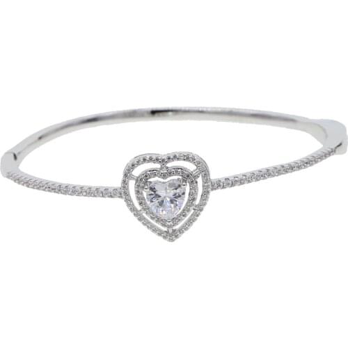 High quality jewelry inner 60mm valentine lover gift Bling sparking Cz heart bangle bracelet for women