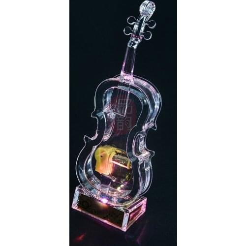 Acrylic Transparent with light Violoncello Clockwork Music Box Melody Box Play Castle in the Sky Tune Christmas Gift