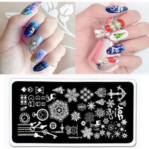 ZheCheng-S05 12.5*6.5cm Rectangle Stamping Nail Art Plates Template Christmas Deer SnowFlake Design Konad Nail Art Stamp Plate