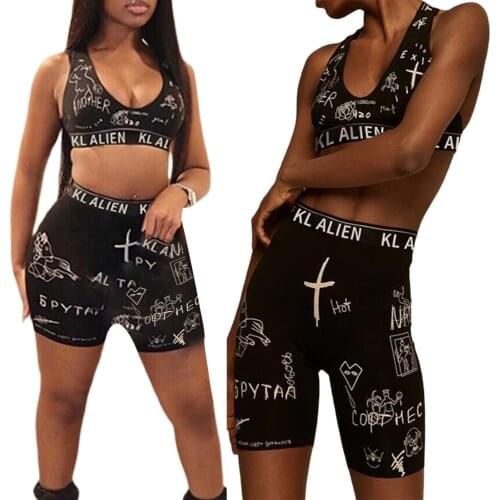 Women’s Casual Clothes Two Piece Set Fashion Letter Exposed Navel Vest And Tight Shorts New Fashion 2021
