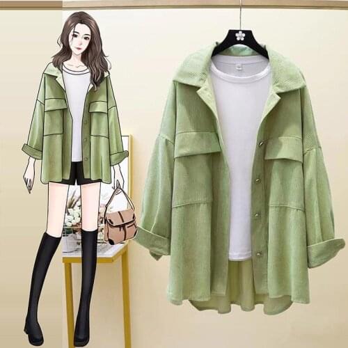 2021 spring and Autumn New Womens long shirt leisure commuting corduroy shirt