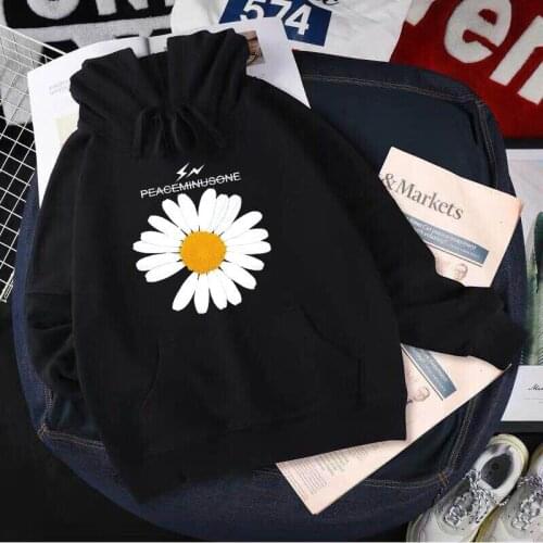 Women Hoodies Daisy Print Harajuku 2020 Autumn Winter Warm Fleece Hooded Sweatshirts Girl Plus Size Pullovers Pockets Coats Tops