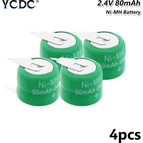 1-10Pcs 2.4V 80H 80mAh Ni-MH Nimh Button Battery Pack Coin Cell Replacement Batteries Rechargeable 80H Coin Batteries