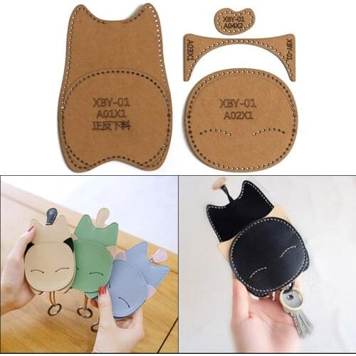1Set DIY Kraft Paper Template New Fashion Lovely Cartoon Cat Key Case Leather Craft Pattern DIY Stencil Sewing Pattern 9cm*13cm