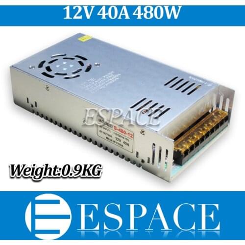 10piece/lot New Arrival 12V 40A 480W Switching Power Supply Driver for LED Strip AC 100-240V Input to DC 12V free fedex