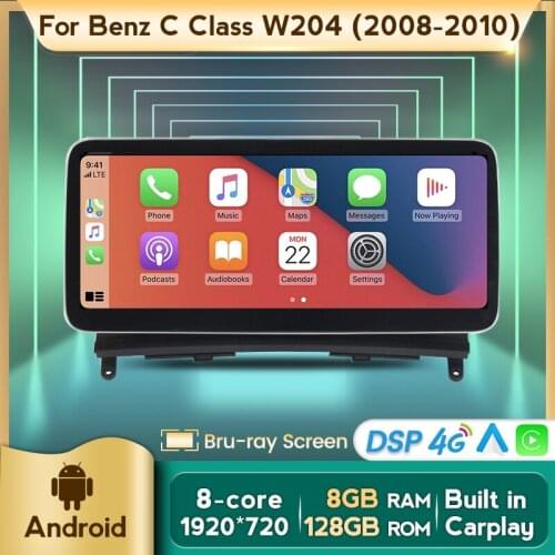 1920*720 Blu-ray Wireless Carplay Android 10 4G LTE Car GPS Navigation Multimedia Player For Mercedes BENZ C W204 C180 C200 C220