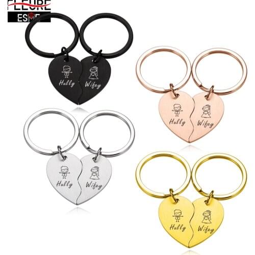 2Pcs Customized Couple Keychain Set Personalized Heart Jigsaw Shape Original Keychains Gift To Girlfriend Boyfriend In Stock