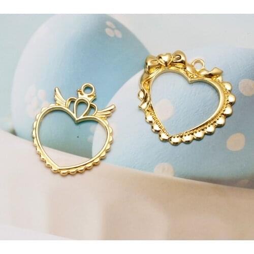2Pcs Bowtie Wing Heart Resin Blank Frame Pendant Gold Charm Bezel Setting Cabochon Setting UV Resin Epoxy Resin Charm