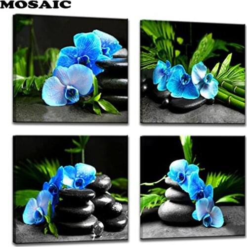 4pcs/set New pictures 5D Diamond Cross Stitch Embroidery Full square dirll Diy Diamond Painting Kit Blue orchid stone stickers